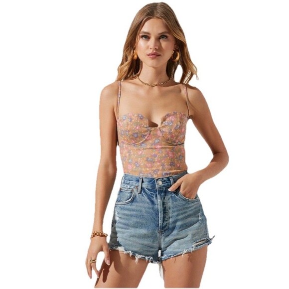 ASTR The Label Brixley Floral Underwire Bustier Corset Caramel Multi Floral S - Picture 1 of 7